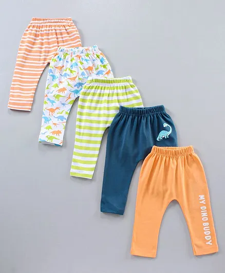 Babyhug Quick Dry Full Length Diaper Leggins Pack of 5 - Multicolour
