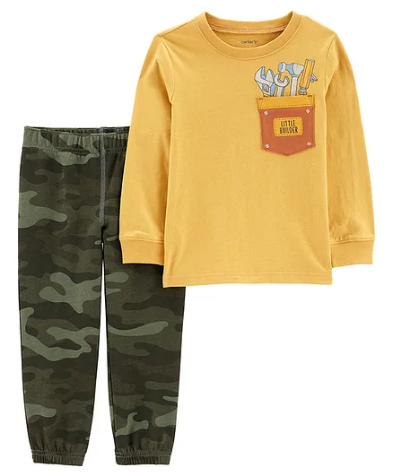 Carter's 2-Piece Little Builder Tee & Camo Jogger Set - Yellow Green