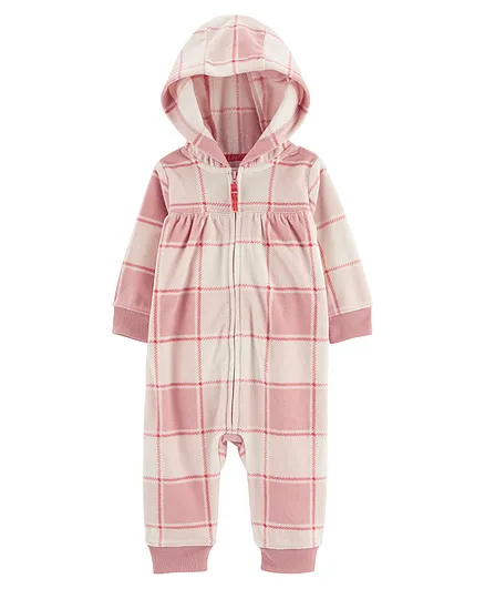 Carter's Plaid Hooded Warm Fleece Romper - Pink