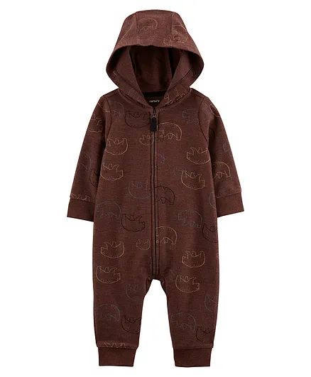 Carter's Zip-Up Hooded Warm Fleece Romper - Brown
