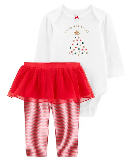 Carter's 2-Piece Christmas Bodysuit & Tutu Pant Set - White