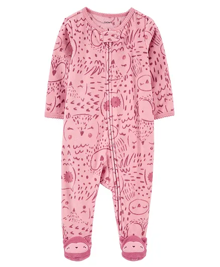 Carter's Owl Zip-Up Warm Fleece Sleep & Play- Pink