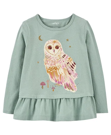 Carter's Owl Peplum Jersey Tee - Green