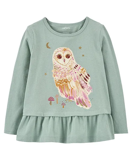 Carter's Owl Peplum Jersey Tee - Green