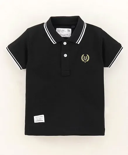 Ruff Half Sleeves T-Shirt Stripe Border Design - Black