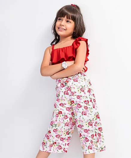Ollington St. Sleeveless Top & Culottes Sets Floral Print - Pink