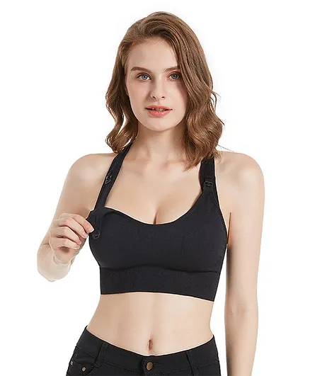 Momsoon Maternity & Nursing Solid Sports Bra - Black