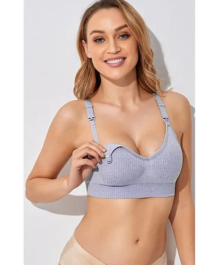 Momsoon Maternity & Nursing Solid Bra - Grey Blue