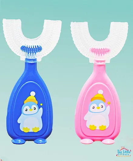 The Little Lookers Soft Sillicone U-Shaped Head 360° Toothbrush Pack Of 2 - Blue Pink (Print May Vary)