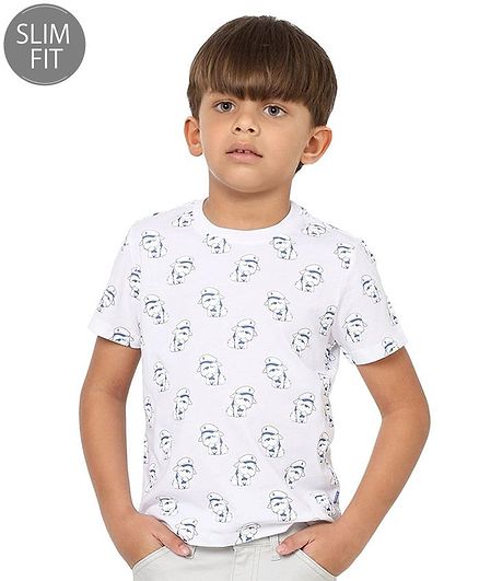 Jack & Jones Junior Half Sleeves T-Shirt Dog Printed - White