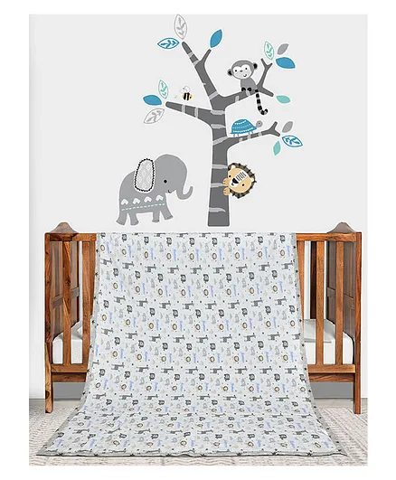 Florida Cotton Crib Size All Season Reversible AC Dohar Animal Print - White Light Grey