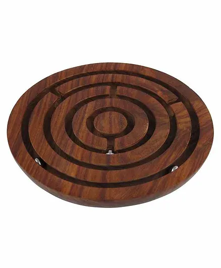Desi Karigar Handcrafted Wooden Board Game Round Labyrinth Diameter 15 cm