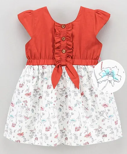 Twetoons Cap Sleeves Frock Floral Print - White Red
