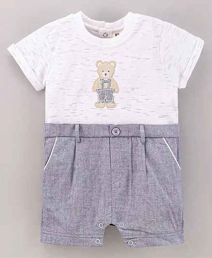 ToffyHouse Half Sleeves Romper Bear Print - Light Blue