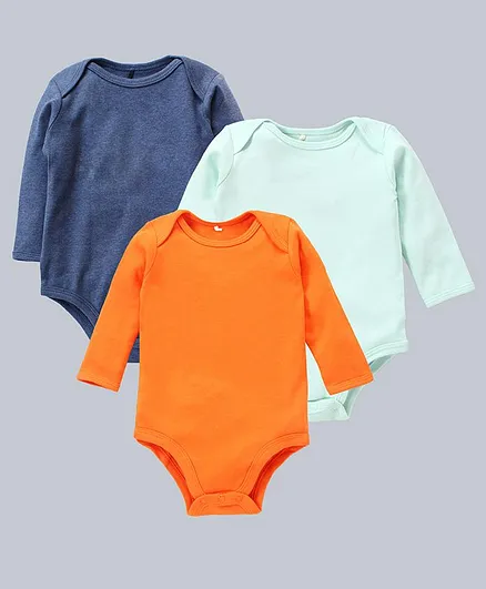 Kadam Baby Set of Three Full Sleeves Solid Onesies - Blue Orange