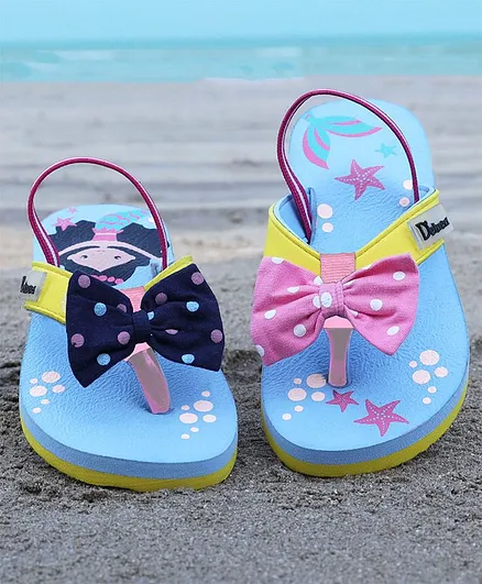 D'chica Mismatch Bow Applique Casual Flip Flops - Blue