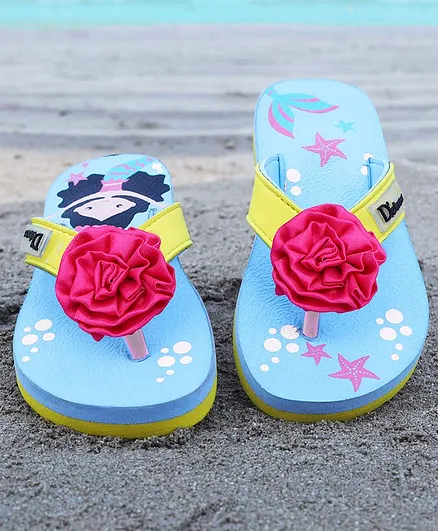 D'chica Flower Applique Casual Flip Flops - Blue