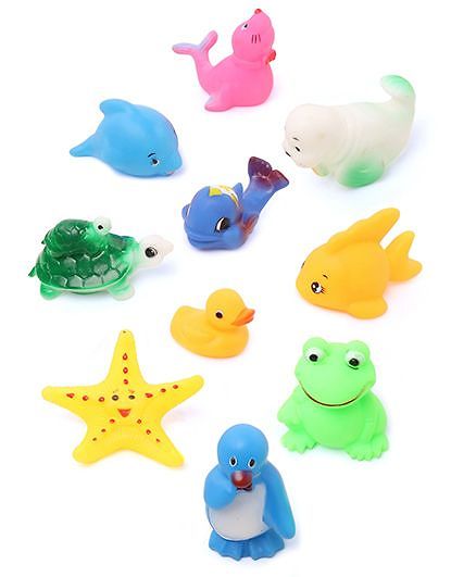 Babyhug Splash Buddies Bath Toys Set Of 10 - Multicolor
