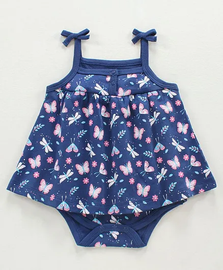 Babyhug 100% Cotton Sleeveless Onesie Butterfly Print - Blue