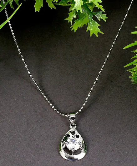 Jewelz Dazzling Plated Necklace With A Beautiful Crystal Stone Pendant - Silver