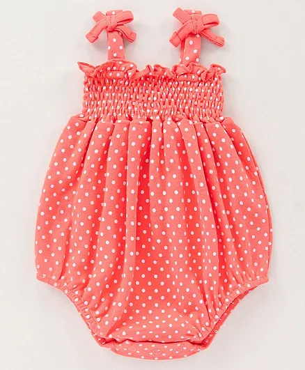Babyhug 100% Cotton Sleeveless Onesie Polka Dot Print - Peach