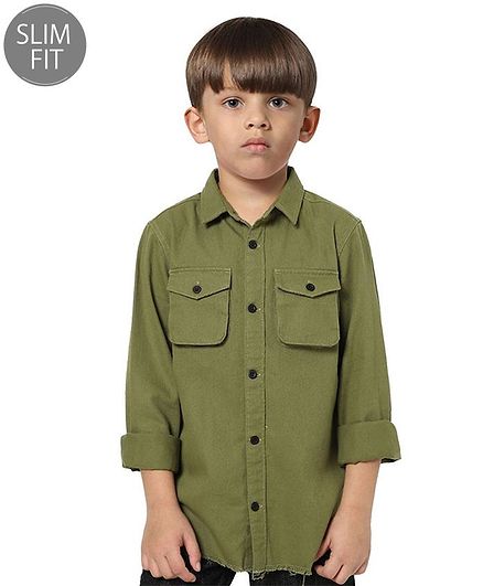 Jack & Jones Junior Full Sleeves Cotton Printed Slim Fit Shirt - Olive