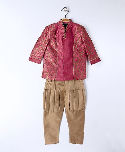 Babyoye Indo Western Kurta Pyjama Set - Pink And Brown
