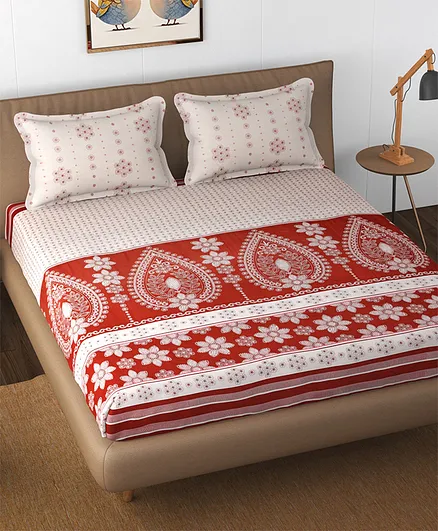 Florida Pure Cotton Elastic Fitted King Bedsheet With 2 Pillow Covers - Maroon