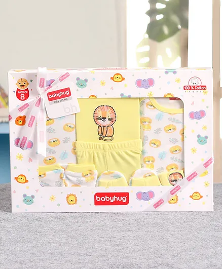 Babyhug Clothing Gift Set Lion Print Pack of 8 - Yellow