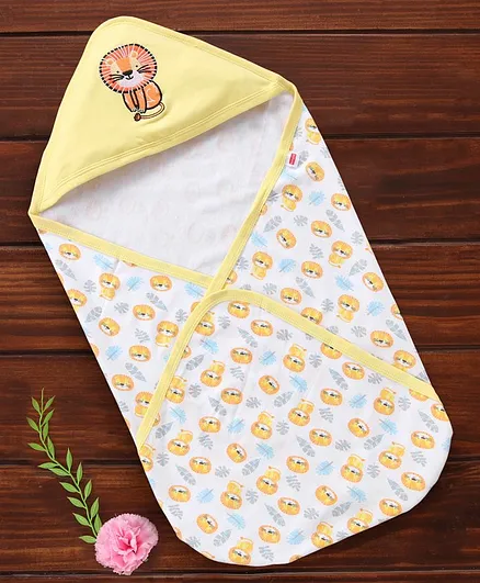 Babyhug Interlock Cotton Wrapper Lion Embroidery - Yellow
