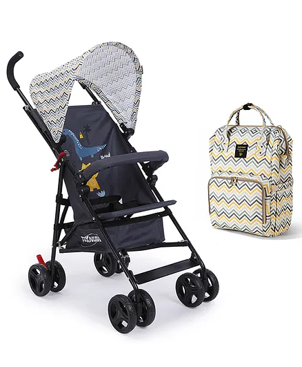 Teknum Stroller And Sunveno Diaper Bag Dino And Wave Print - Yellow