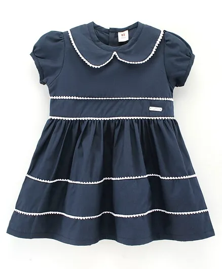ToffyHouse Cap Sleeves Cotton Frock Solid- Blue