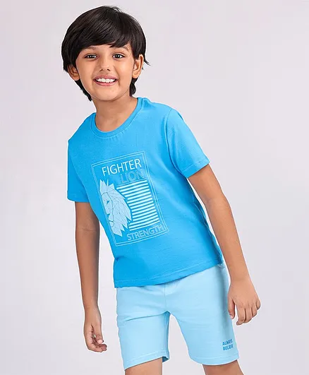 Ollington St. Half Sleeves T-Shirt & Shorts Set Lion Print - Blue