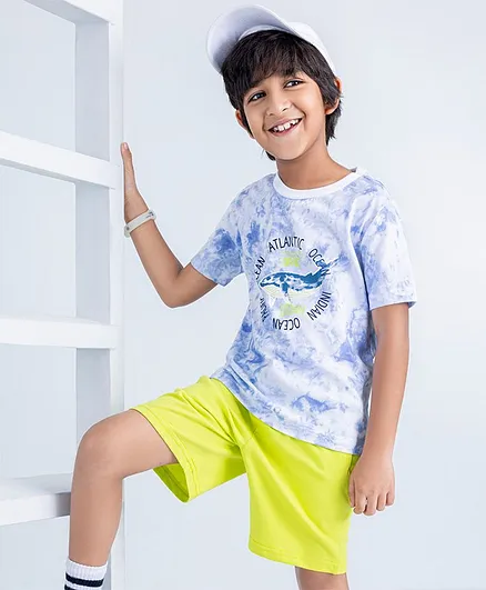 Ollington St. Half Sleeves T-Shirt & Shorts Set Dolphin Print - Green Blue