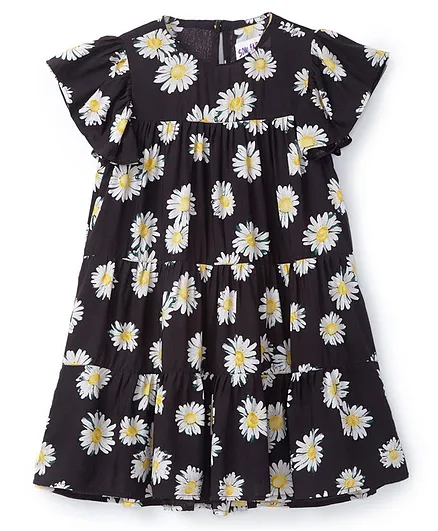Soul Fairy Half Sleeves Daisy Print Dress - Black