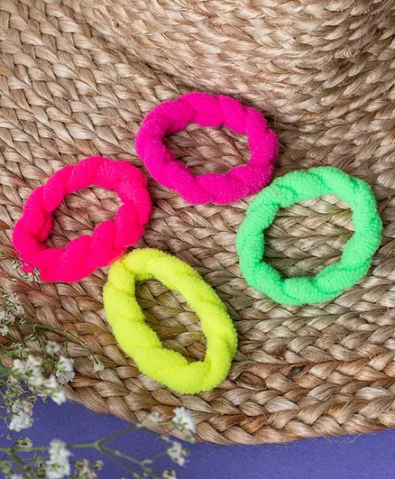 Jewelz Pack Of 4 Daily Wear Braided Style Hair Ties - Red Pink Yellow & Green