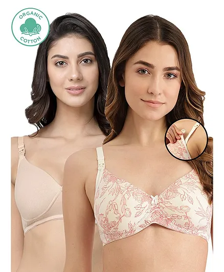 Inner Sense Pack Of 2 Organic Antimicrobial Padded Non Wired Feeding Bra - Beige Peach