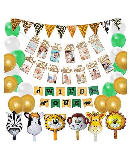 AMFIN Jungle Theme 1st Birthday Decoration Kit Multicolour - Pack 39