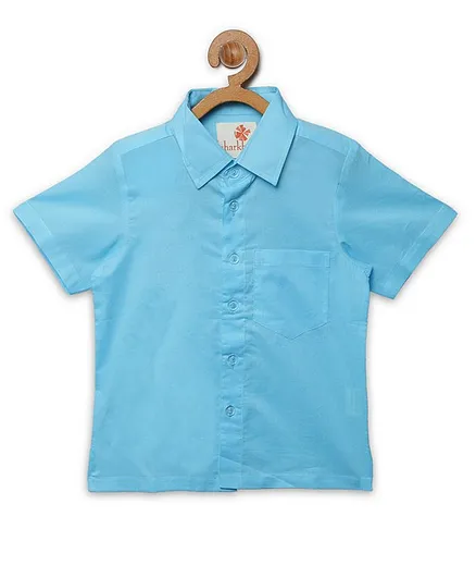 Charkhee Half Sleeves Solid Shirt - Light Blue