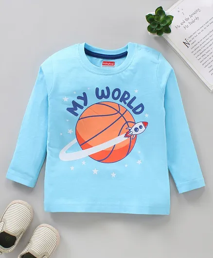 Babyhug Full Sleeves Tee Basketball Print - Sky Blue
