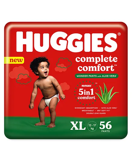 Huggies Complete Comfort Wonder Pants with Aloe Vera Extra Large Size Baby Diaper Pants - 56 Pieces
