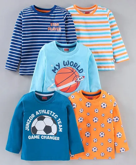 Babyhug Full Sleeves Cotton Striped Tee Pack Of 5 - Multicolour