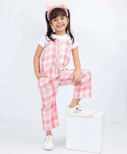 Ollington St. Checked Dungree with Half Sleeves Inner Tee - White Pink