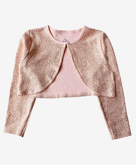 Kiddopanti Button Closure Full Sleeves Shrug - Pink