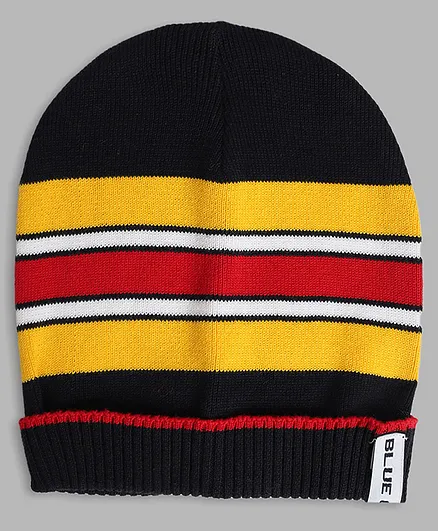Blue Giraffe Stripe Detail Beanie Cap - Black