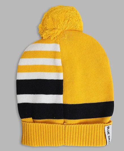 Blue Giraffe Stripe Detail Beanie Cap - Yellow
