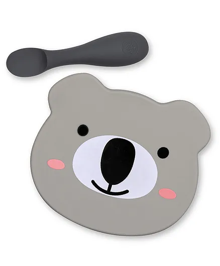 Tum Tum Baby & Toddler Stay Put Suction Bowl With Lid & Spoon Stay Put Silicone Weaning Bowl & Spoon First Feeding Baby Led Weaning- Grey