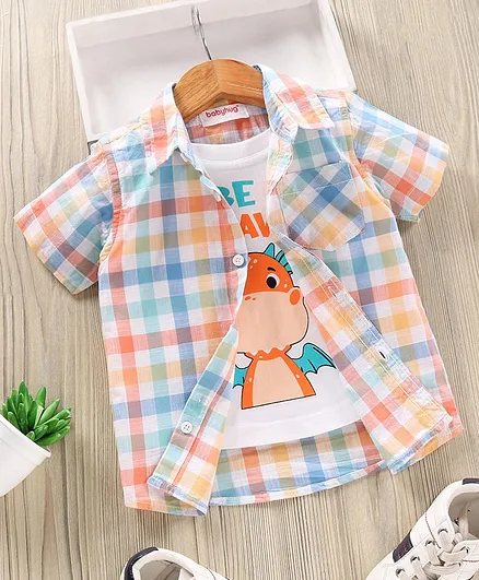 Babyhug Half Sleeves Cotton Checked Twofer Shirt with Inner Tee - Multicolor