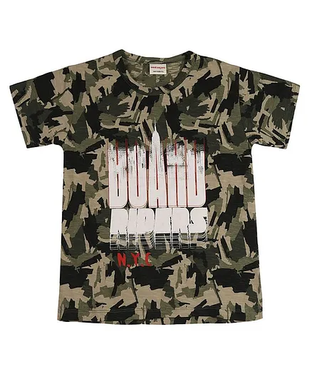 RAINE AND JAINE Half Sleeves Camo & Text Printed Tee - Khaki