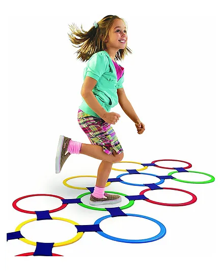 Toyshine Hopscotch Ring Game 13 Multi Colored Plastic Rings and Connectors for Indoor or Outdoor Use-Fun Creative Play Set for Girls and Boys